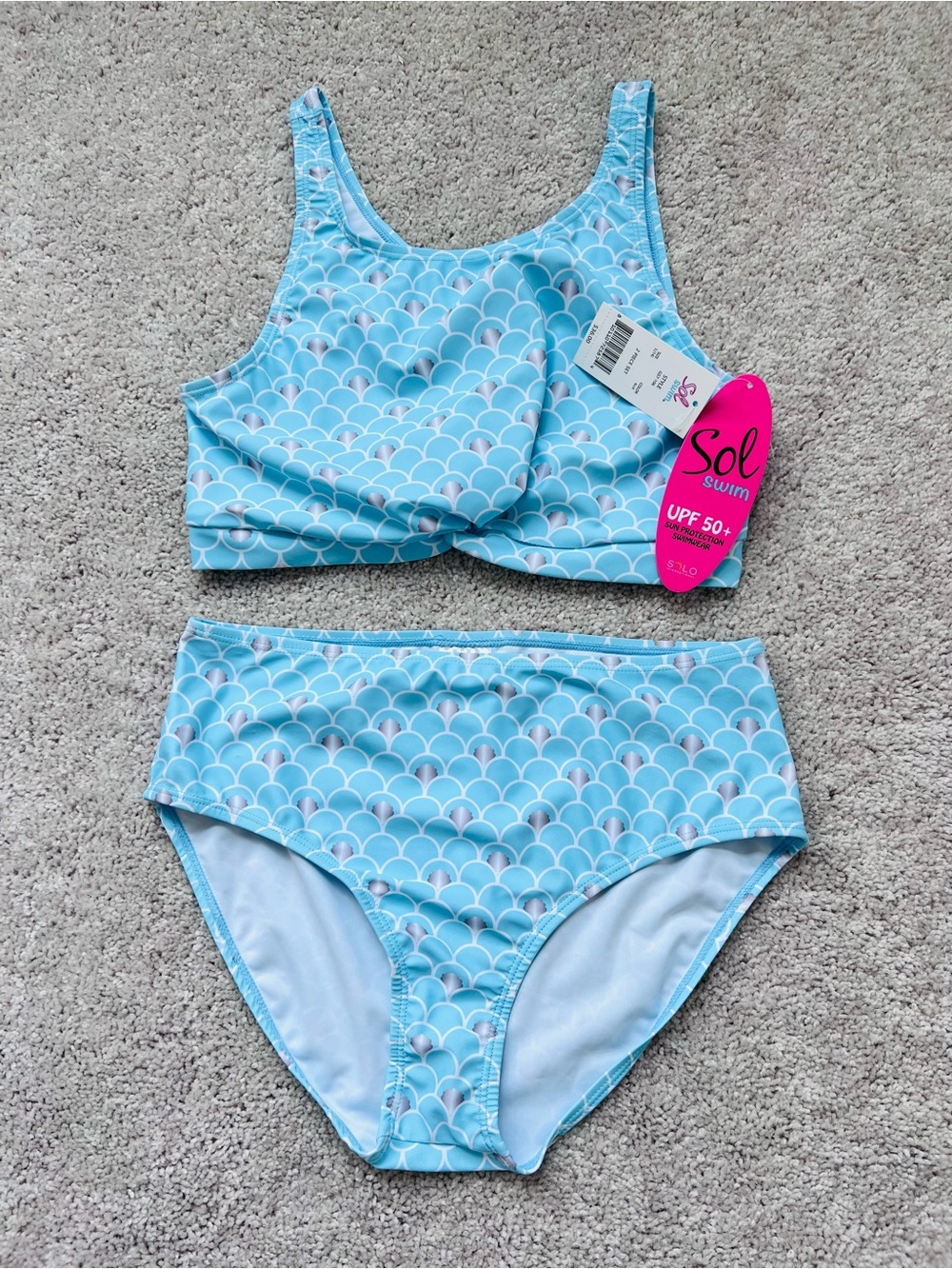 Sol Swim Blue Scallop Two-Piece Swimsuit UPF 50 youth L 14